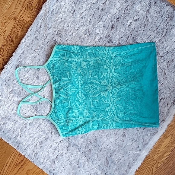 Athleta Seafoam Green Floral Tank Top, Women's Large, Excellent Condition! - Picture 1 of 7
